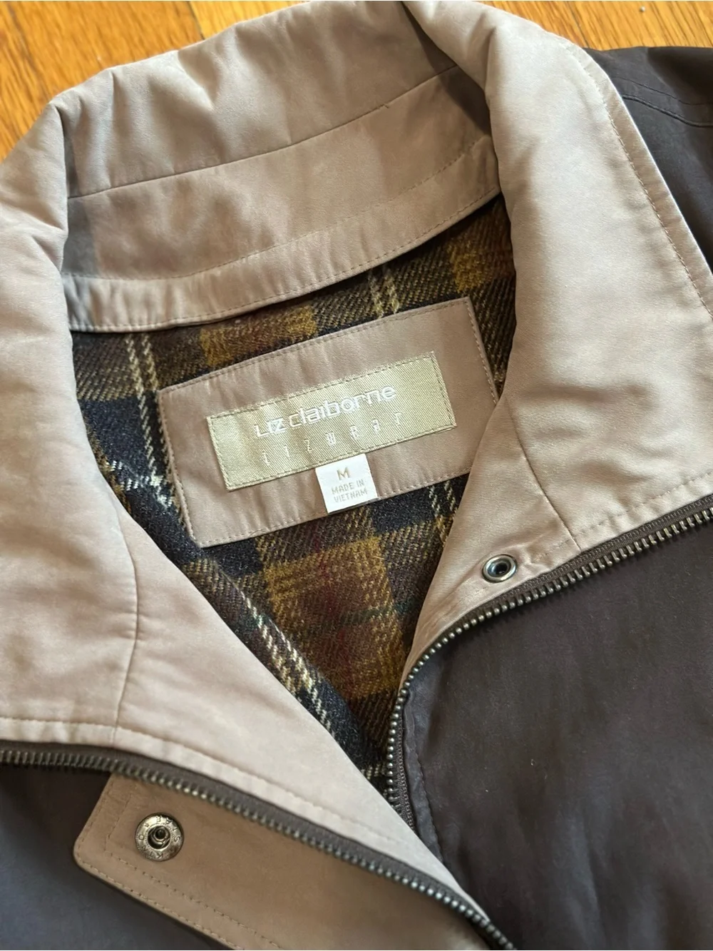 Vintage Lizwear Plaid Lined Chore Coat Utility Jacket Brown Medium